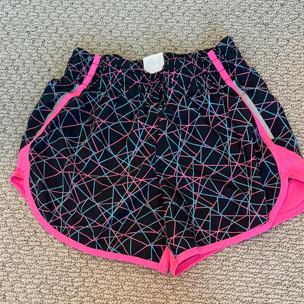 Athletic Works Black Shorts with Pink & Aqua Geometric Lines